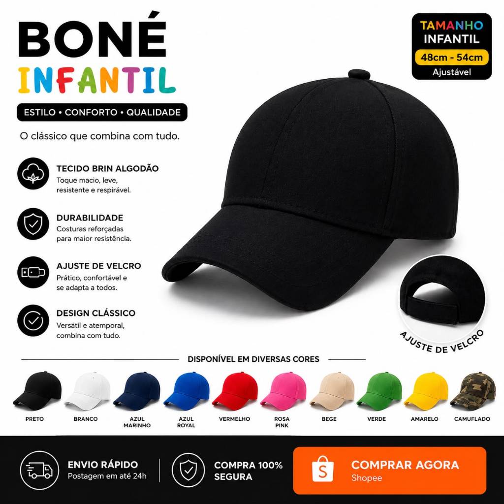 Boné Infantil  Unissex Aba Curva Regulável Ajust