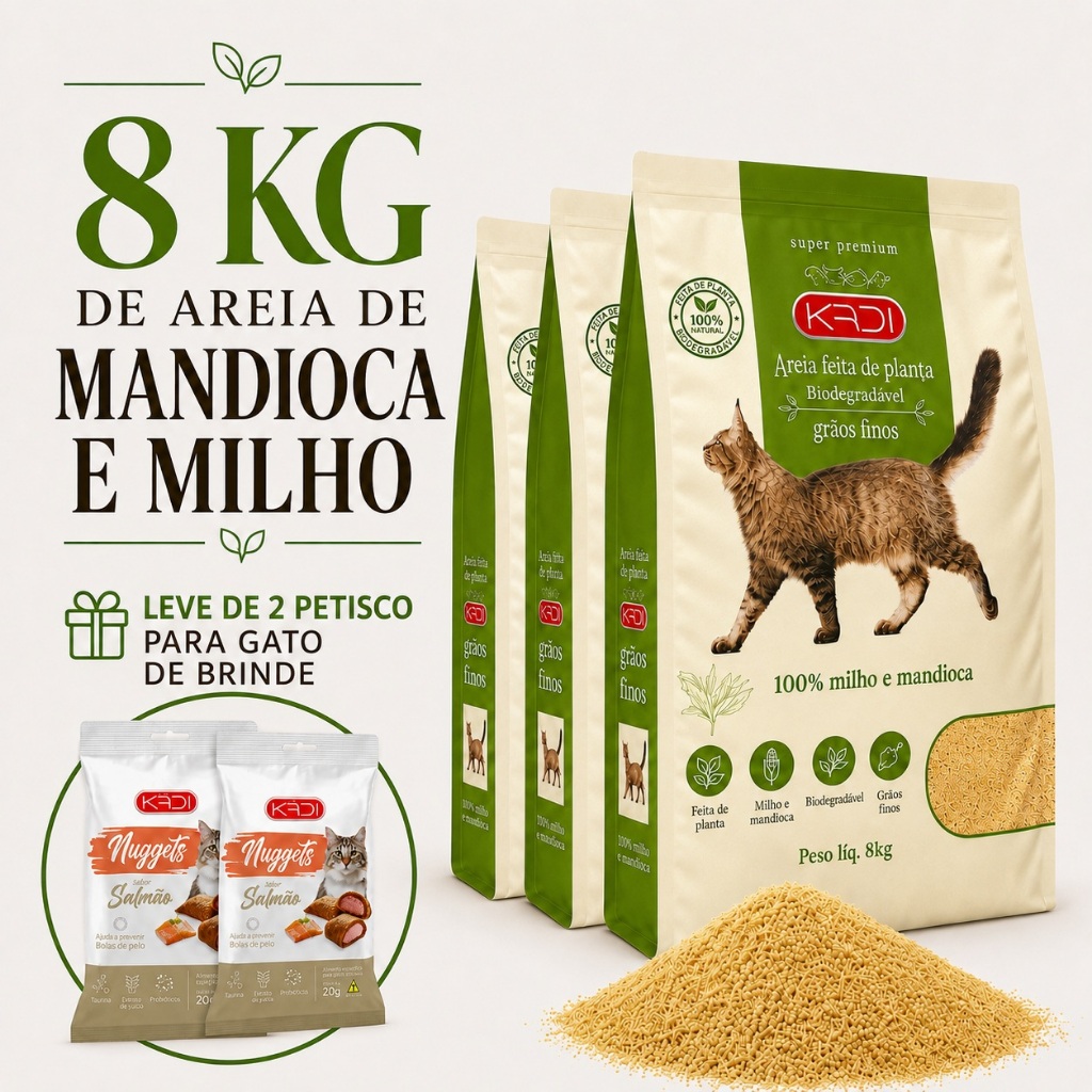 Areia Higiênica Natural Biodegradável de Grãos 