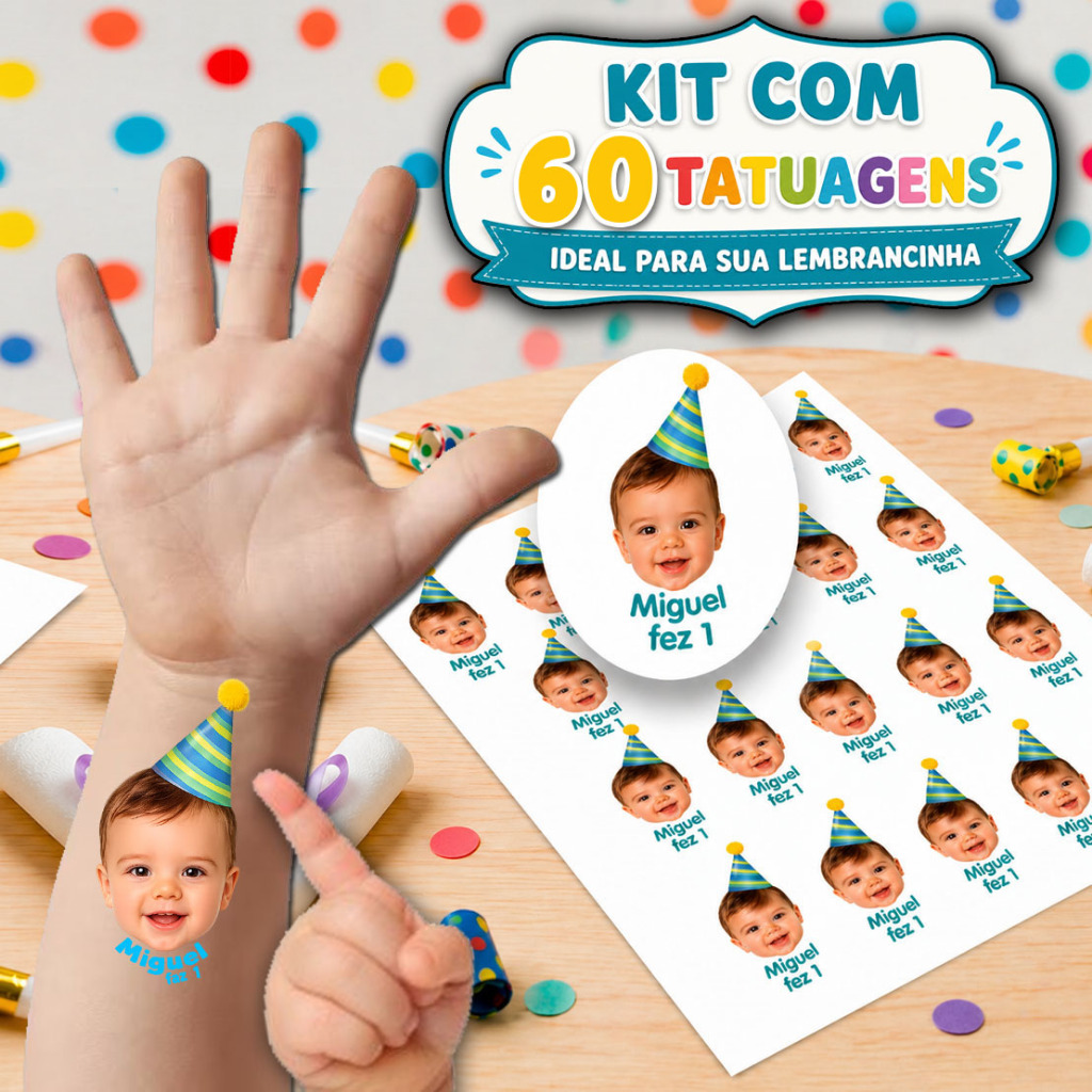 KIT 60 Tatuagens Temporarias Personalizadas para A