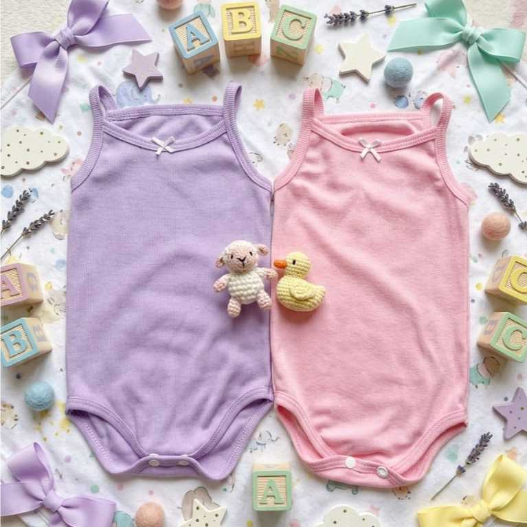 Kit 2 Body Bebê Alcinha Canelado Liso Menina Ver�