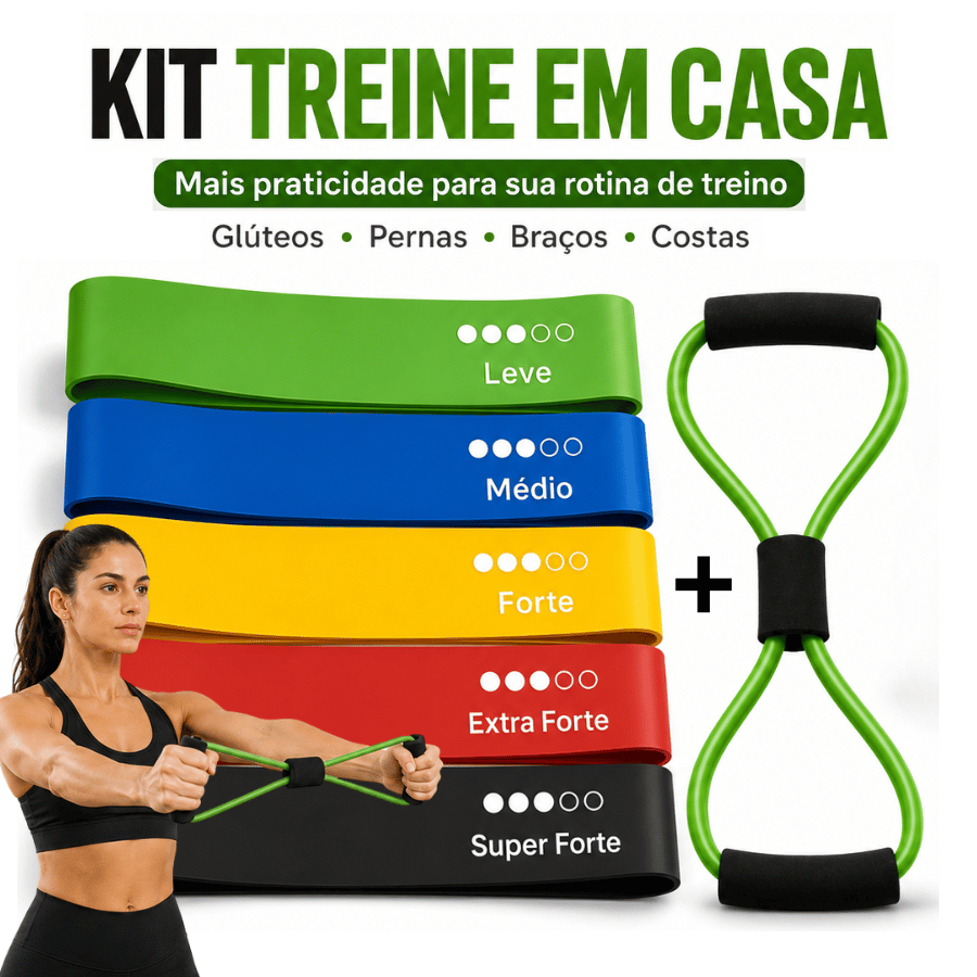Kit Treine Em Casa 5 Mini Bands + Extensor Elásti