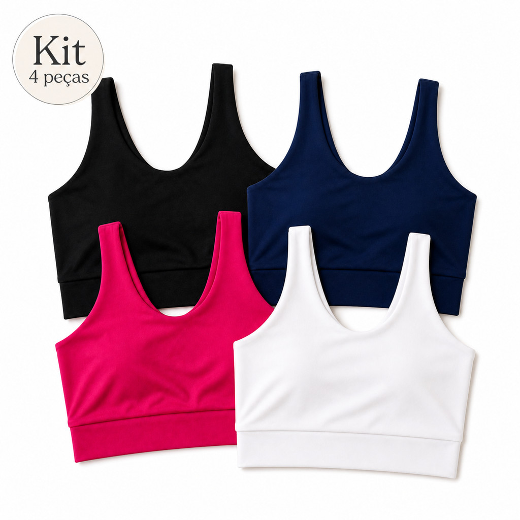 Kit 4 Top Cropped Academia Forro Duplo Microfibra 