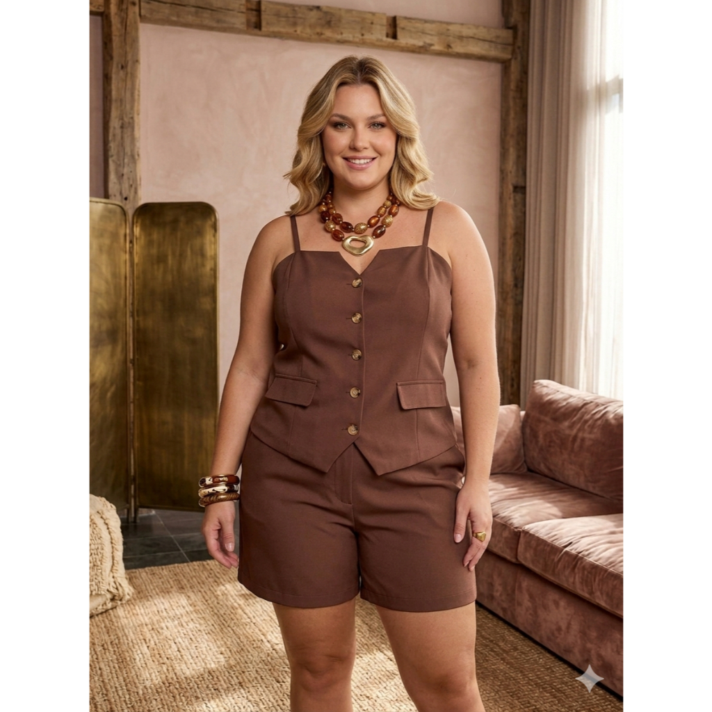 conjunto na Alfaiataria  short + Colete Social Esc