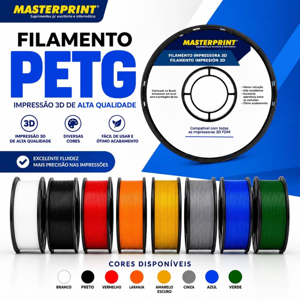 Filamento 3D 1.75mm PETG 1KG Cores a escolha para 