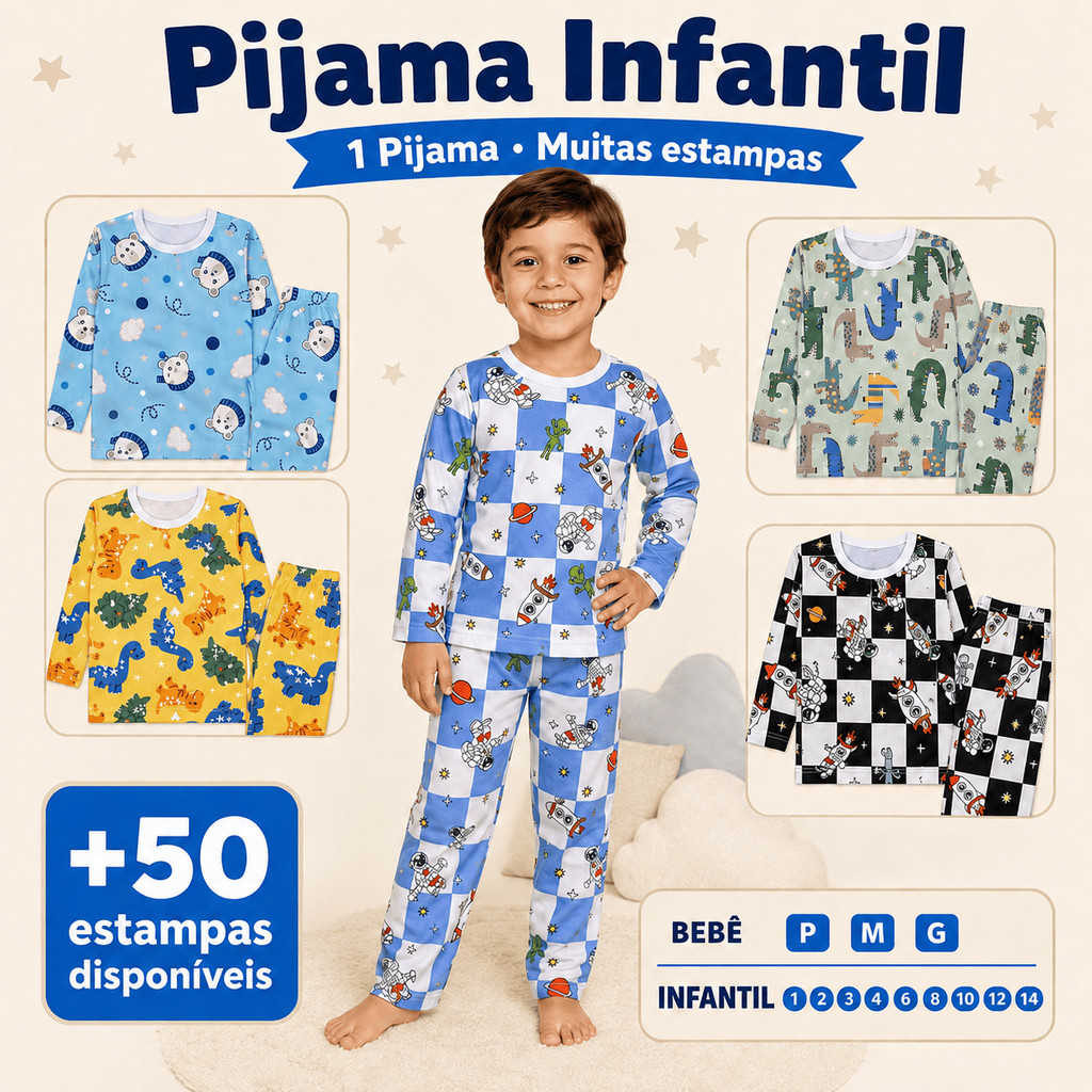 Pijama Infantil Menino Criança Inverno Manga Long