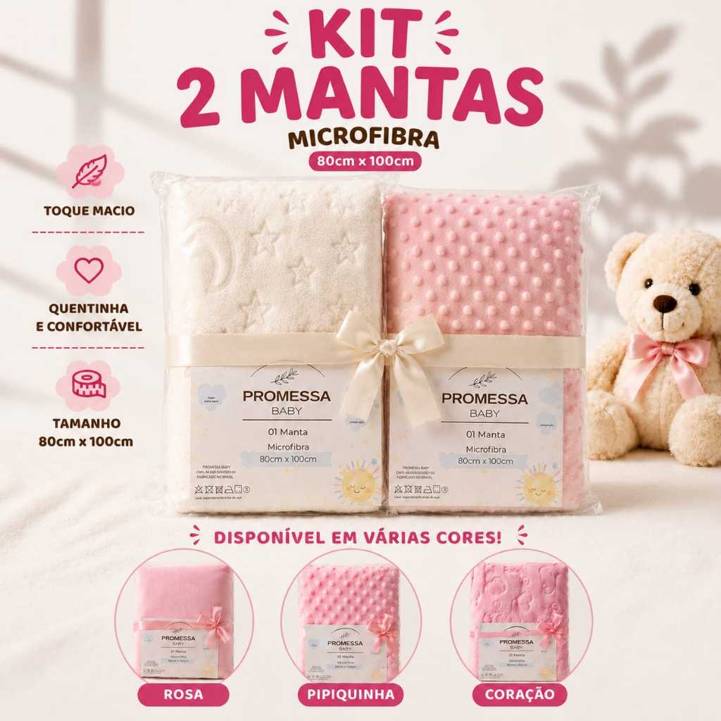 Kit 2 Mantas Bebê 3D Microfibra Ultra Macia | Cob