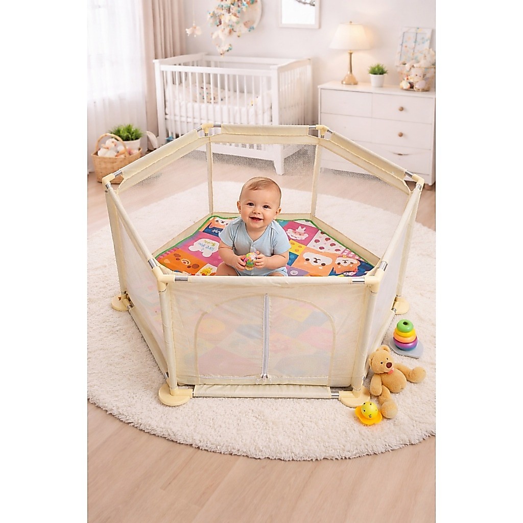 Cercadinho para Bebê Rister Baby Amarelo com Tela