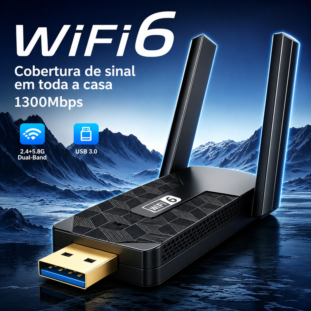 Adaptador Wi-Fi 6 USB 3.0 Dual Band 2.4G/5.8G 1300