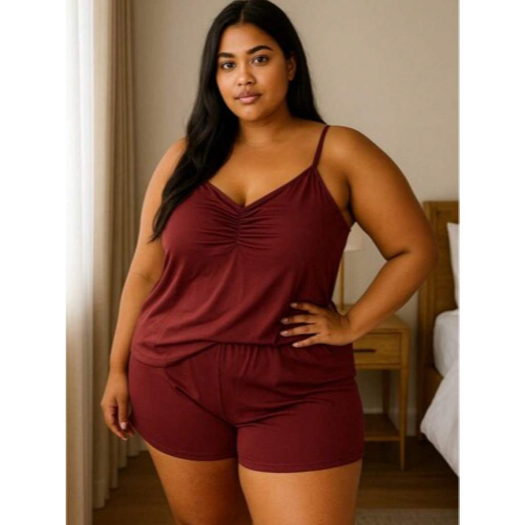 Conjunto de Baby Doll Plus Size em Poliéster Liso