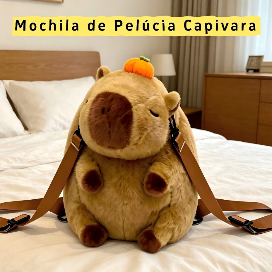 Mochila Capivara de Pelúcia | Fofa, Macia e Ajust