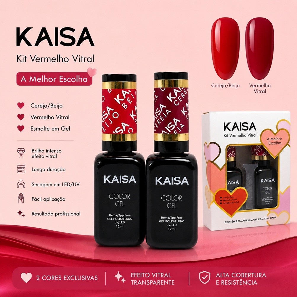 Kit Esmalte Em Gel Vermelho Vitral Kaisa