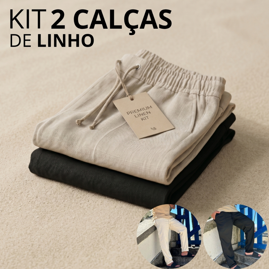 Kit 2 Calça De Linho Masculina Rústica Leve Bege
