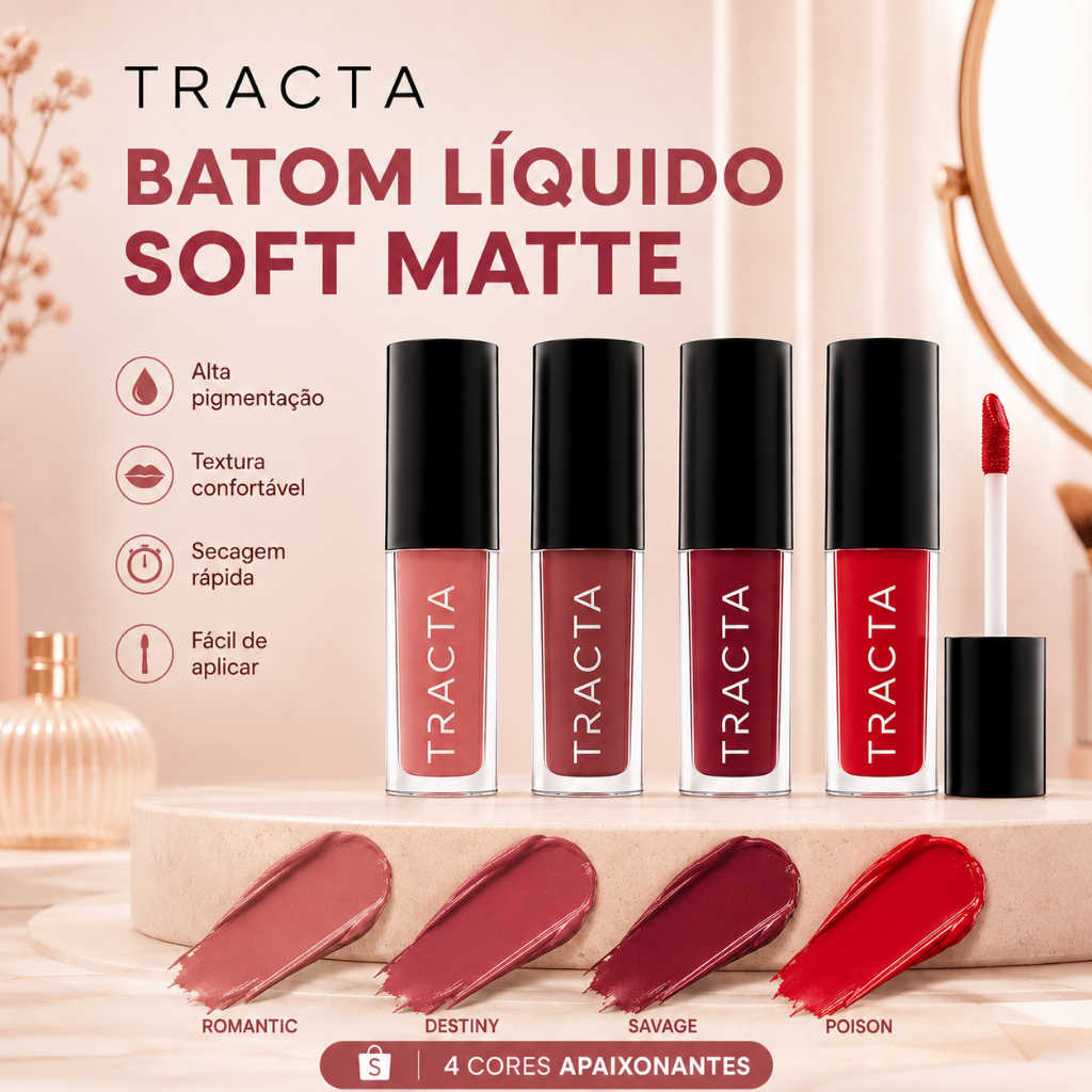 Batom Soft Matte Tracta 4ml Longa Duração Alta P