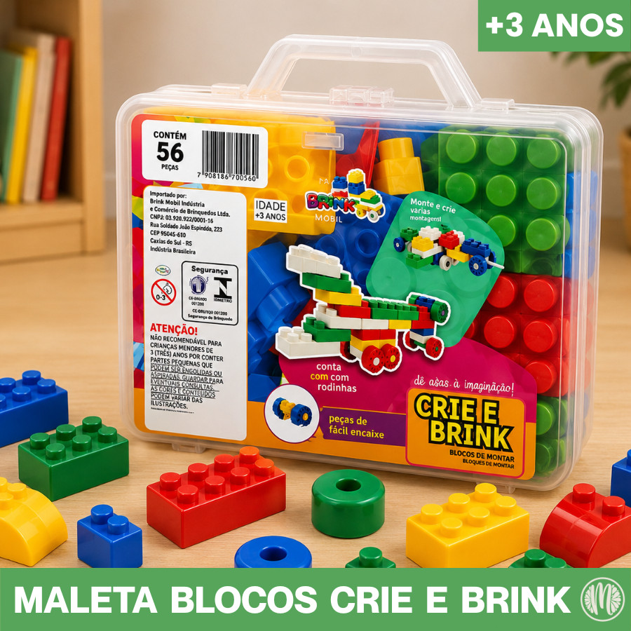 Maleta Crie e Brink 56 Peças Blocos de Montar Div