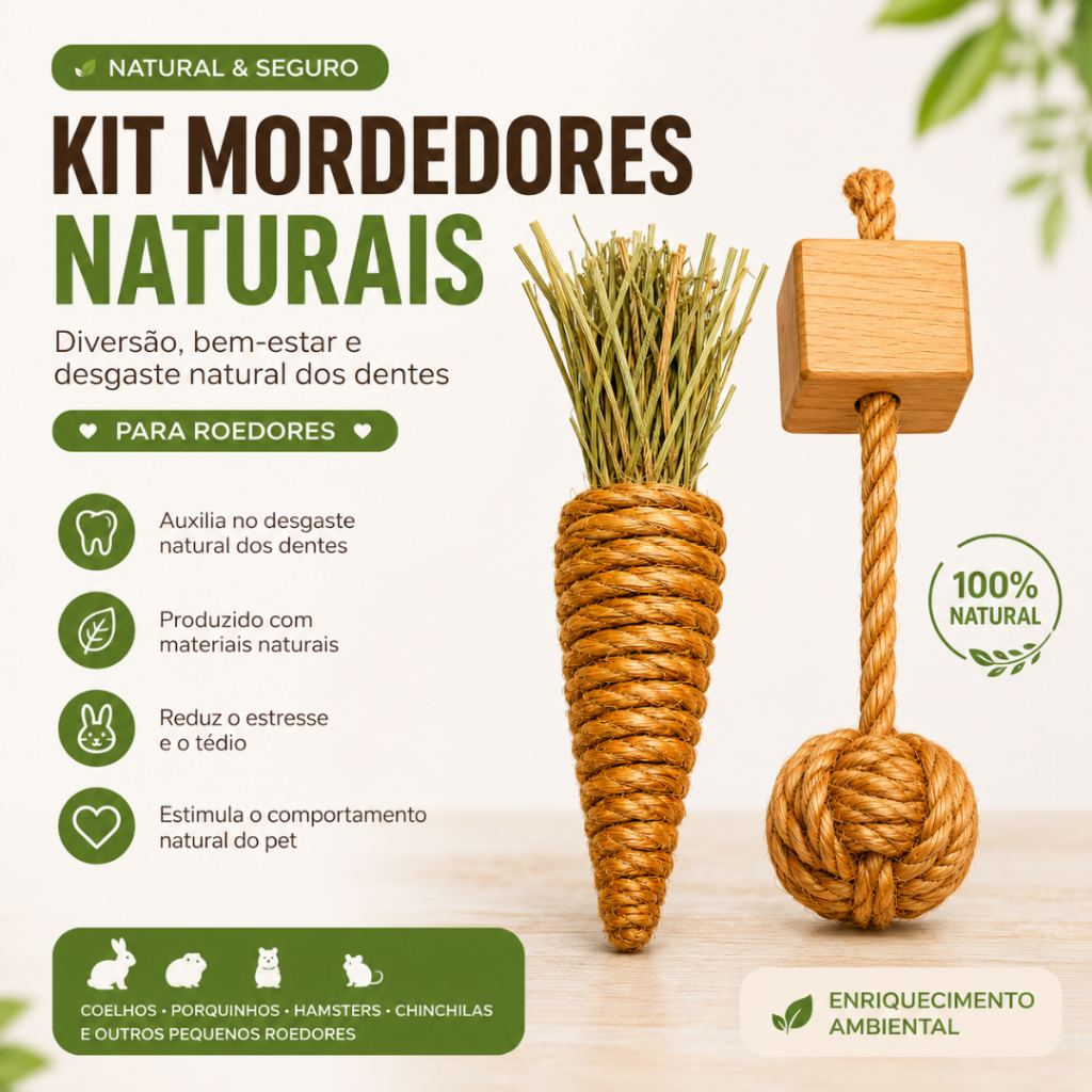 Kit 2 Mordedores Naturais P/ Coelho Hamster Chinch