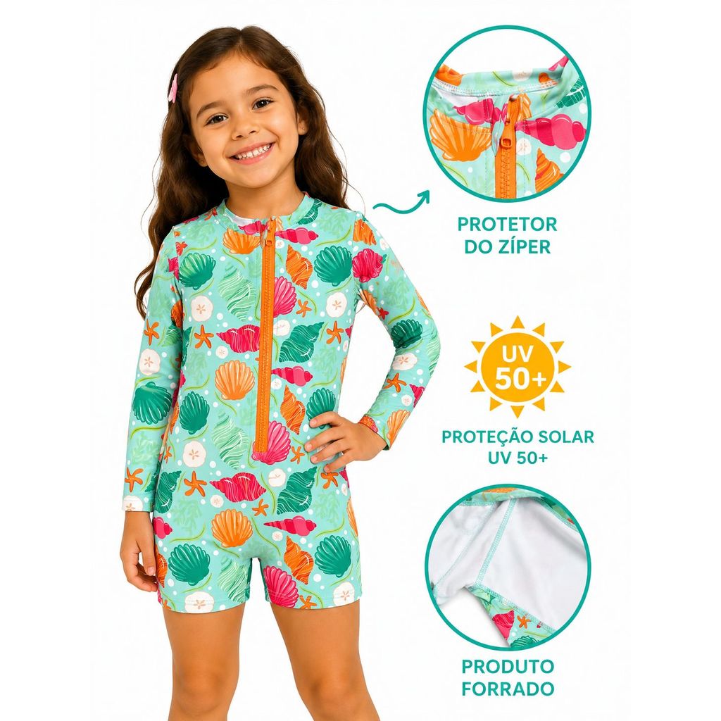 Macacão Banho Infantil Feminino Proteção Solar 