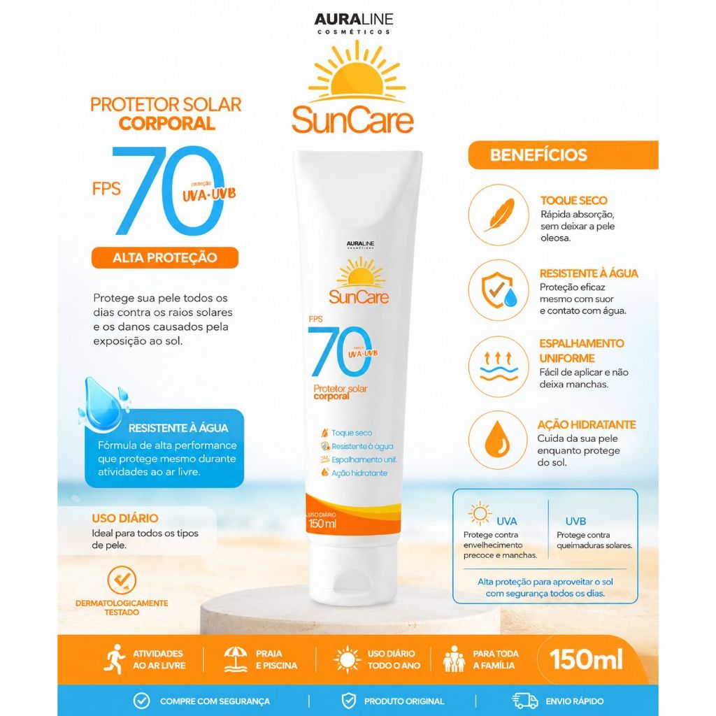 Protetor Solar Corporal FPS 70 150ml Toque Seco Re