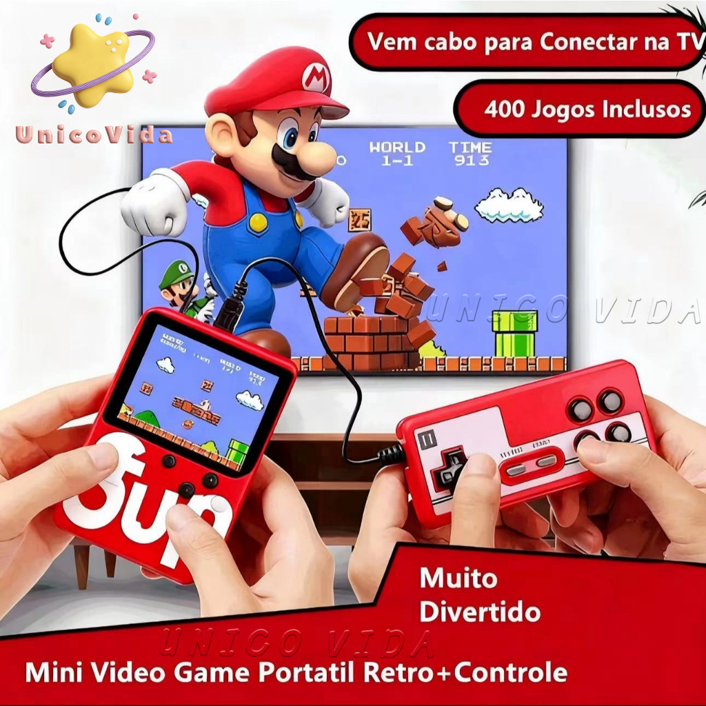 Console Portátil Retrô com 400 Jogos Clássicos 