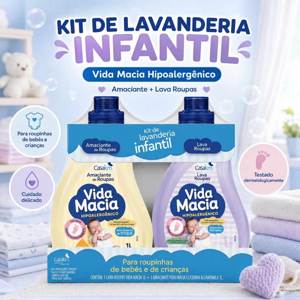 Kit Vida Macia Lava Roupas 1L + Amaciante Glicerin