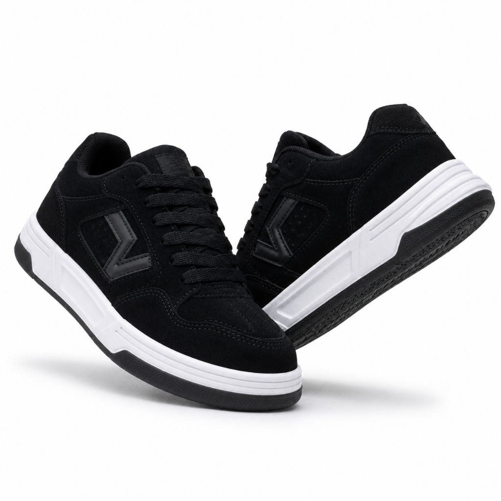 Tênis Masculino Feminino Casual Macio Preto Branc