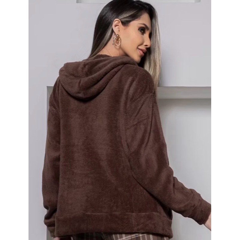 JAQUETA FEMININA DE FRIO COM CAPUZ E ZÍPER CASACO