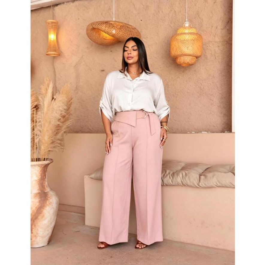 calça pantalona feminina plus size elegante cintu