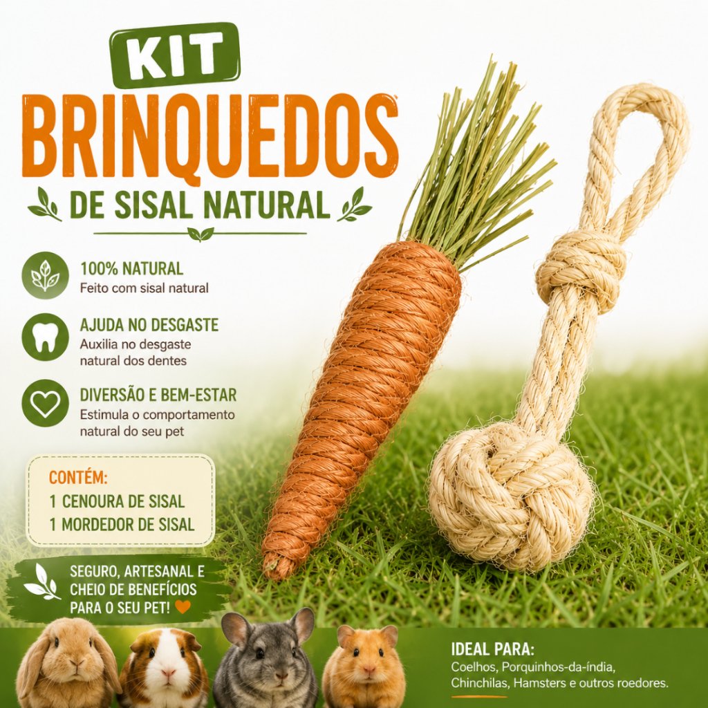 Kit 2 Brinquedos de Sisal Natural P/ Coelho Hamste