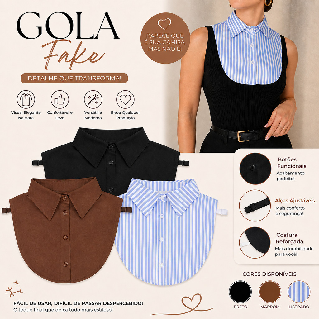 Gola Fake Feminina Gola Falsa Camisa Social Remov�