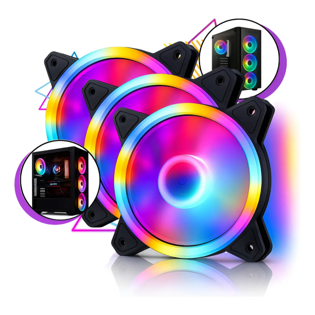 Kit 3 Ventoinha RGB para Gabinete PC Gamer 120mm E