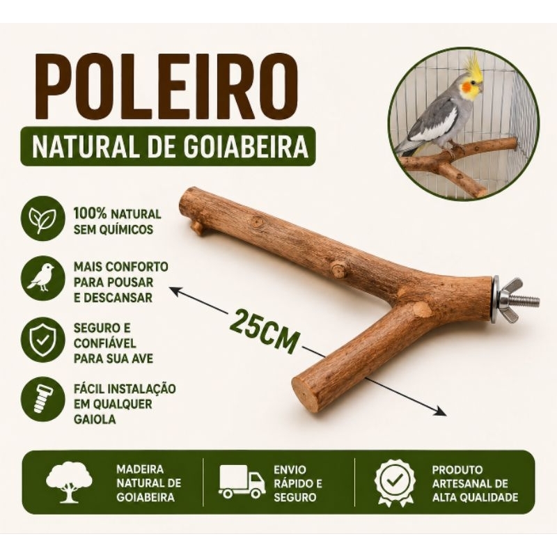 Poleiro Natural de Goiabeira para Aves, formato Y 