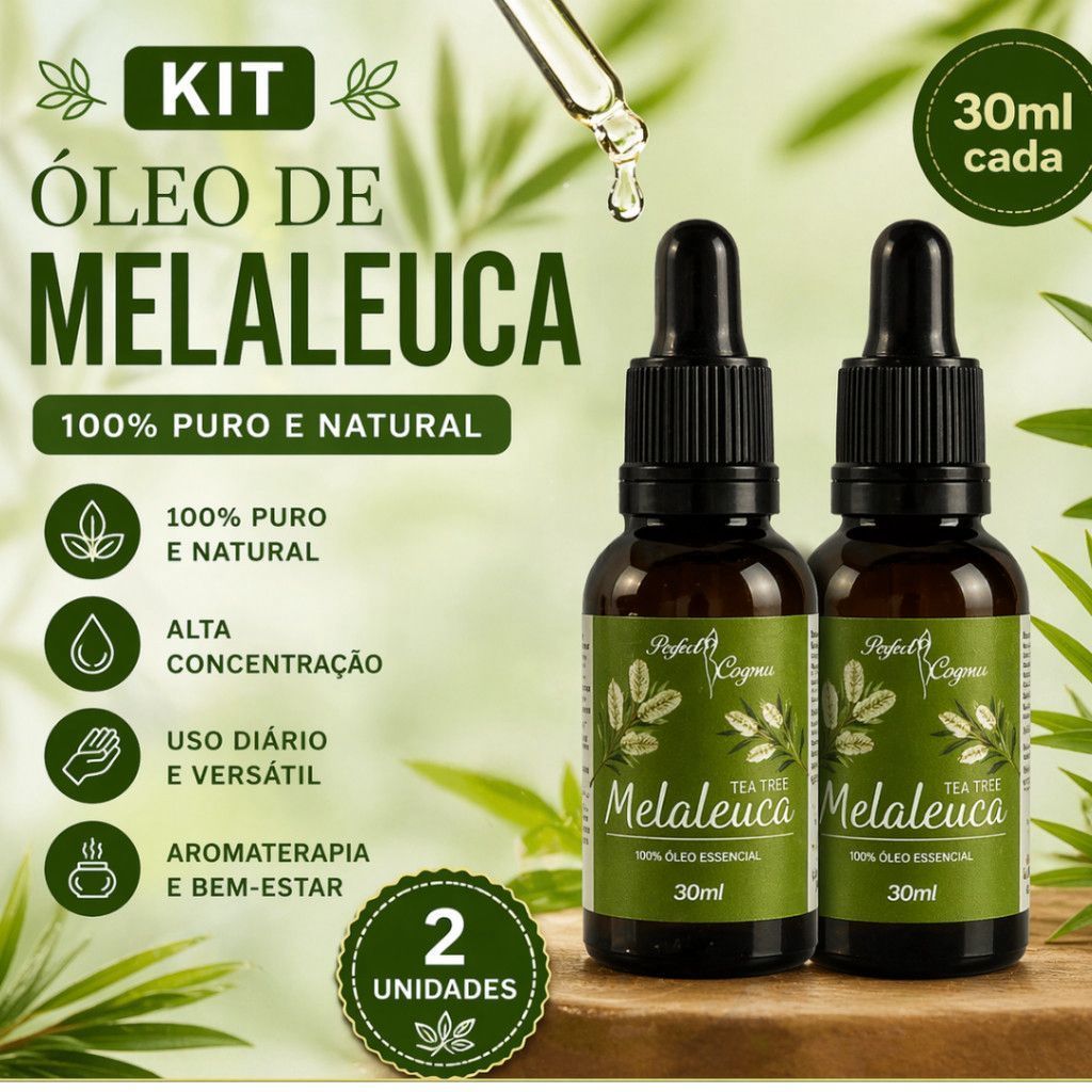 KIT 2 Óleos de Melaleuca 100% Puro Rotina de Cuid