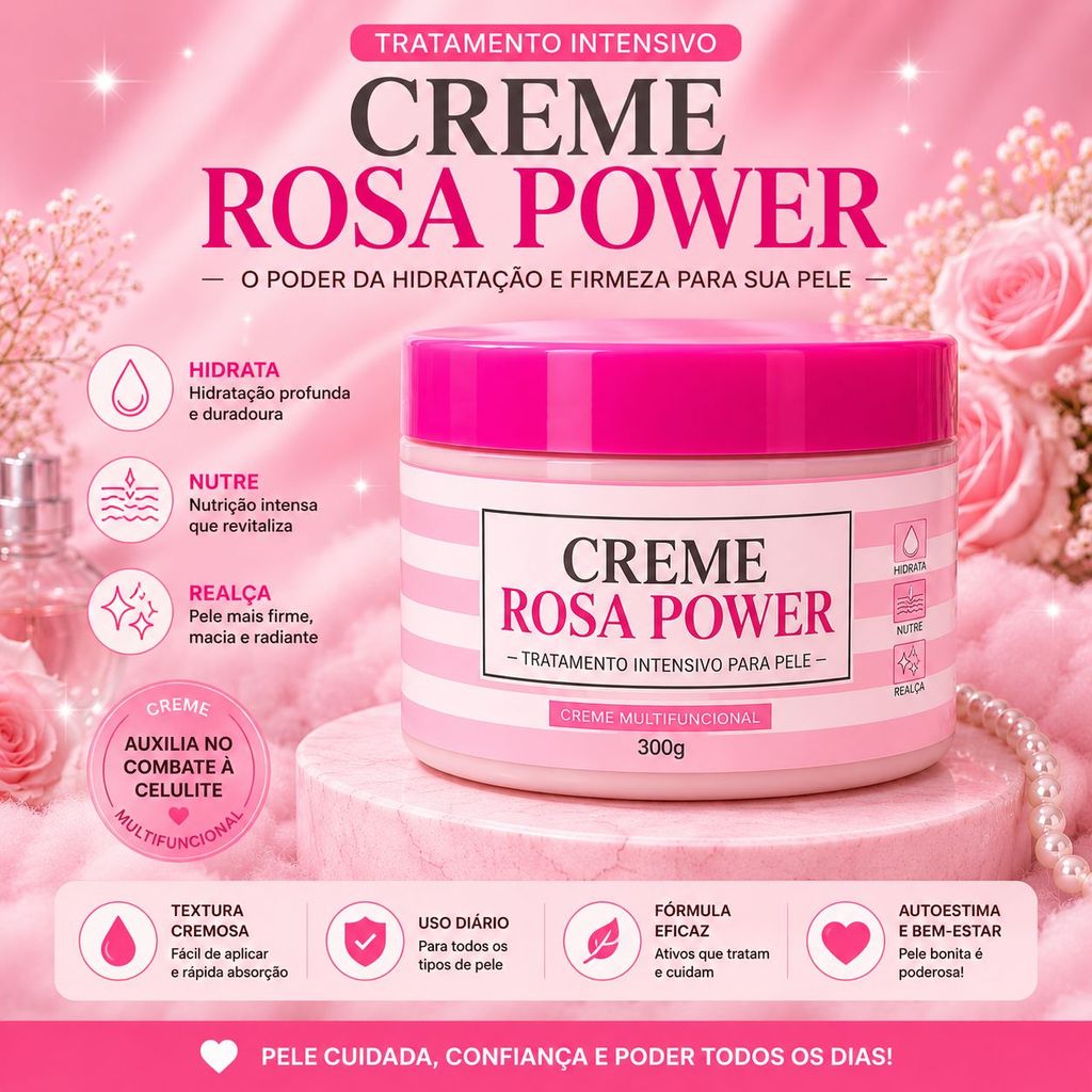 Creme Rosa Power 300g Antiestrias e Anticelulite H