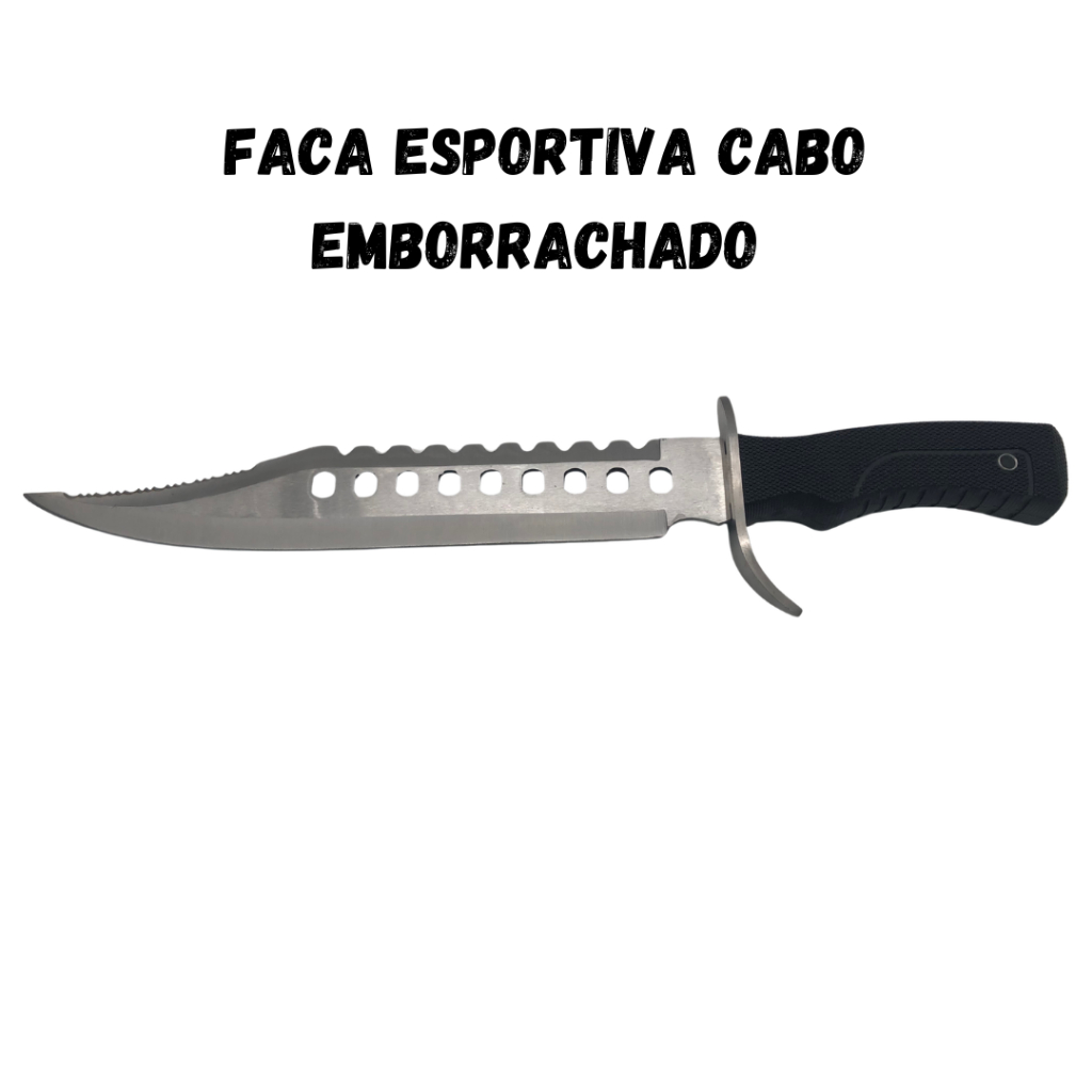 Faca Esportiva Grande com Bainha Cabo Emborrachado