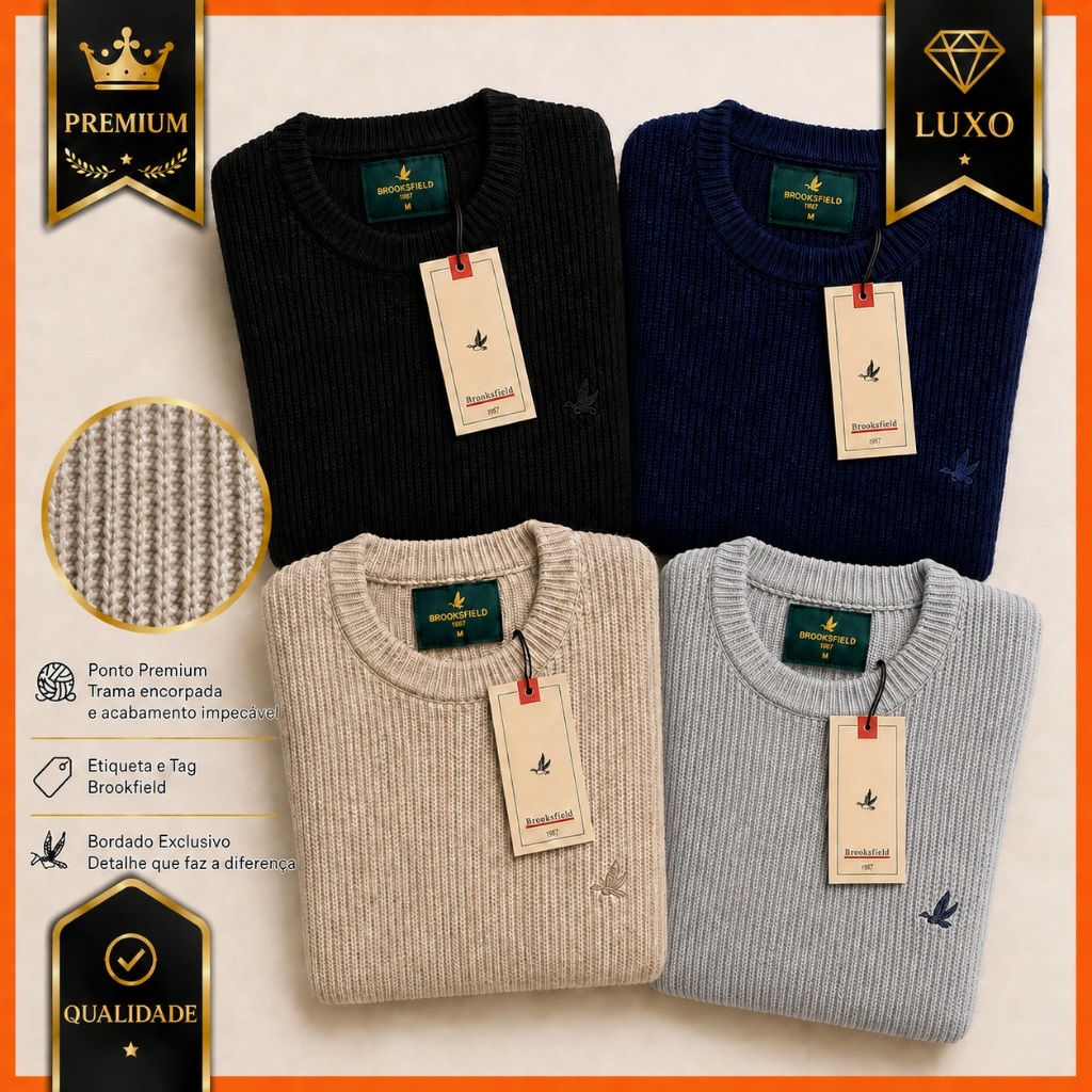 Suéter Masculino Tricot Premium Brooksfield Gola 