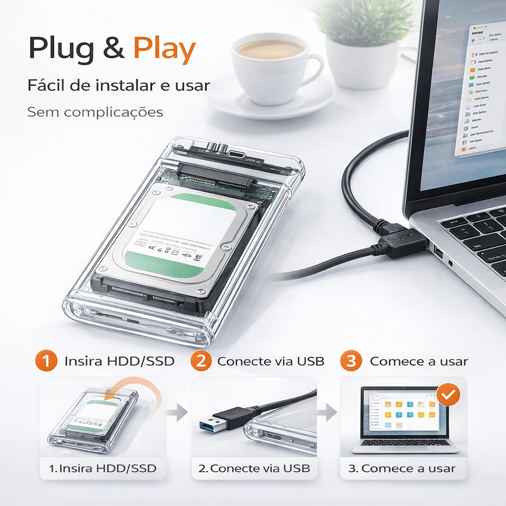 Kit 2 Case HD Externo 2.5 USB 3.0 SATA III Transpa