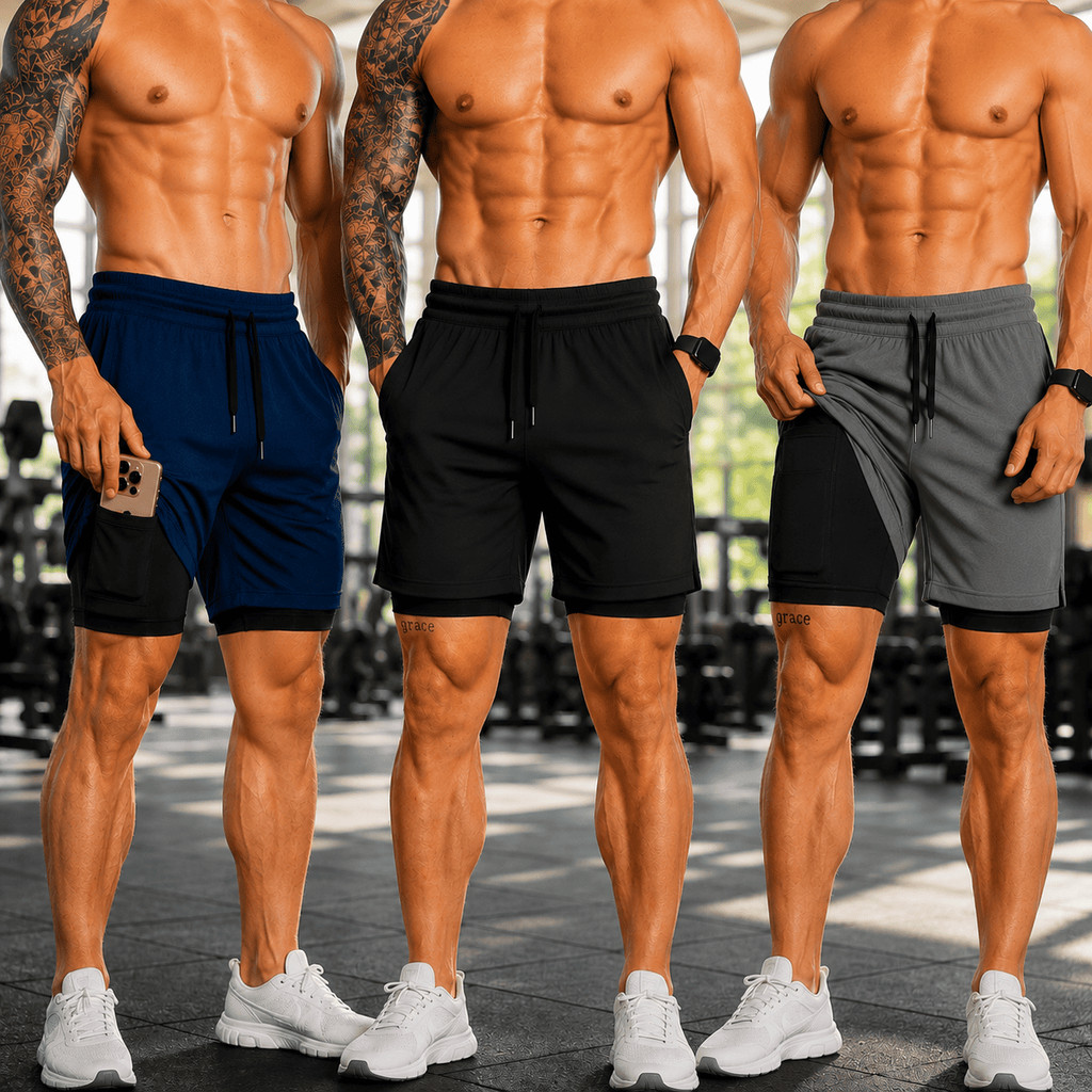 Kit 3 Shorts 2 em 1 Compressão Bermuda Masculina 
