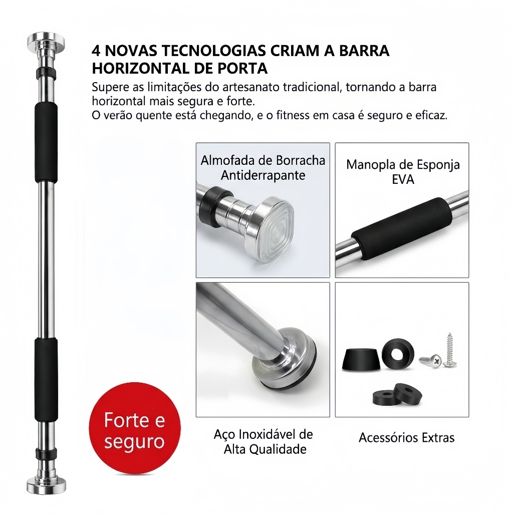 Barra Fixa De Porta Regulável 62 a 100cm KINETX T