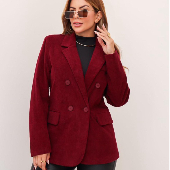 blazer feminino em veludo cotelê forrado com bot�