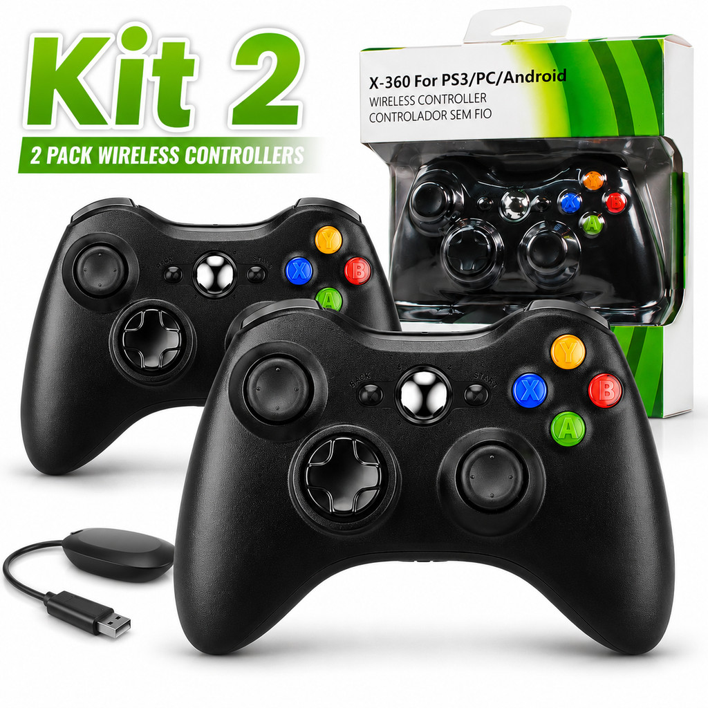 Kit 2 Controle Sem Fio 2.4G para Console 360 e PC 