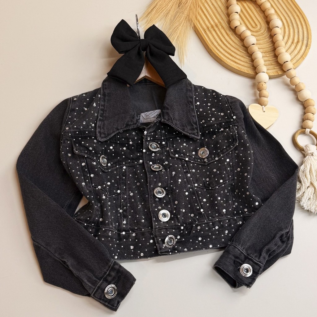 Jaqueta Jeans Infantil Ana Preta Menina 04 ao 12