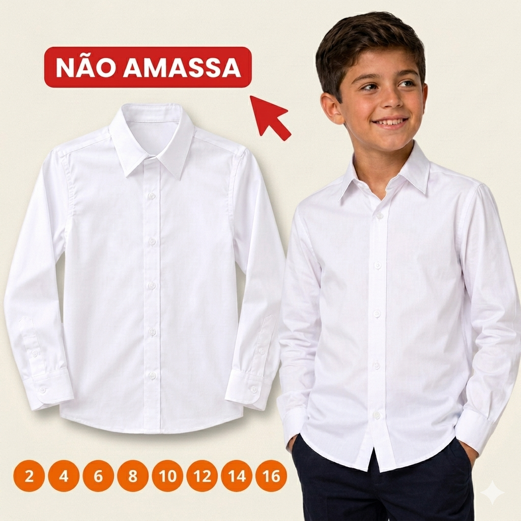Camisa Social Infantil e Juvenil Manga Longa no Mi