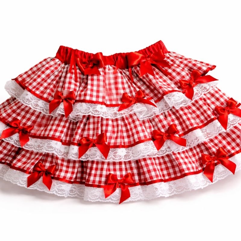 Saia Junina de Luxo Adulto  Xadrez Vermelho e Azul