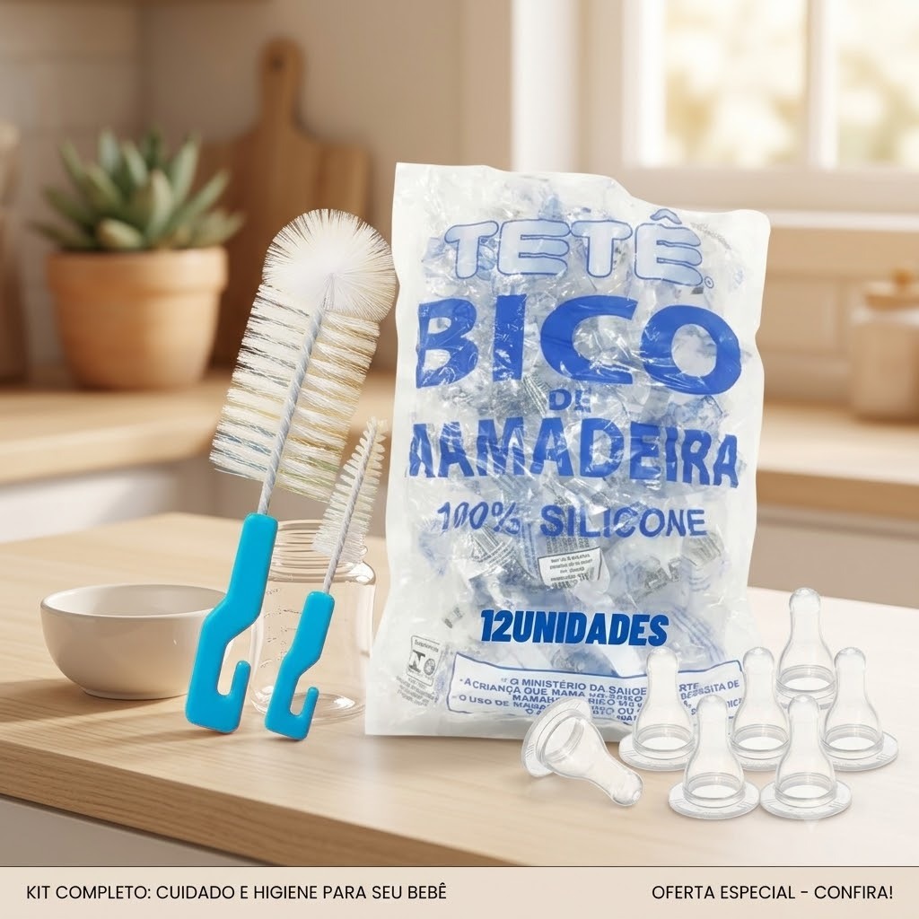 Kit Bico de Mamadeira Redondo 100% Silicone Tetê 