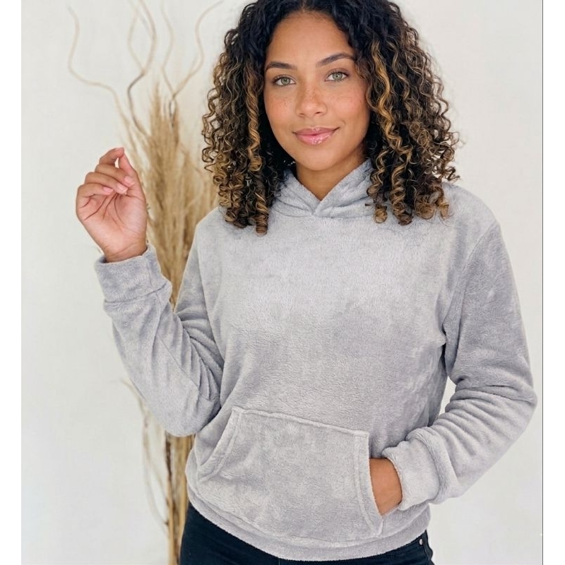 blusa casaco femenino con bolso capuz de frio pel