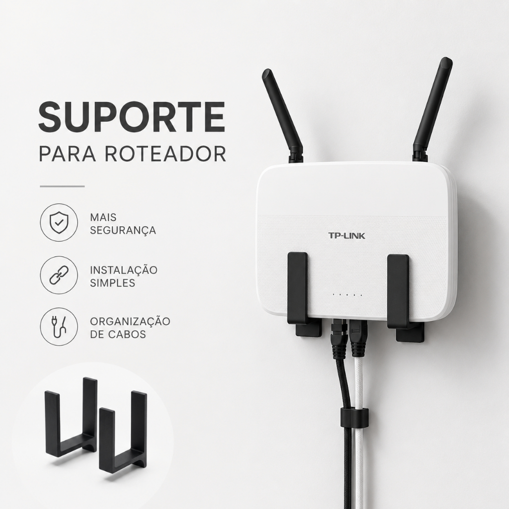 Suporte para Roteador e Modem de Parede Sem Furo c