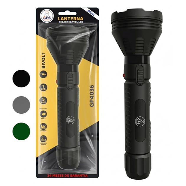 Lanterna Recarregável LED Potente Bivolt GP6 1W 3