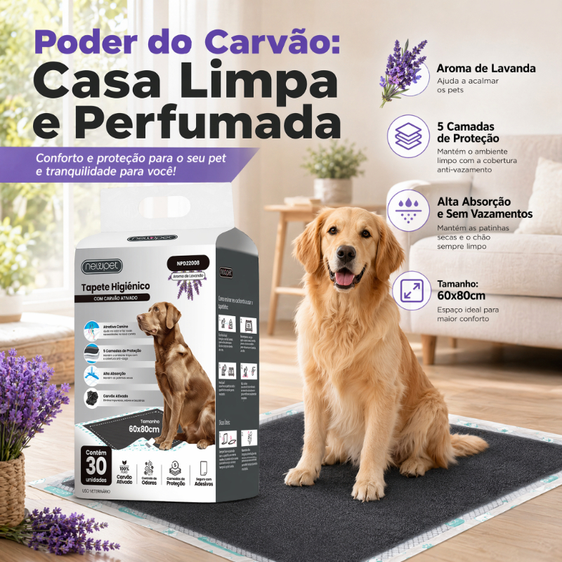 Tapete Higiênico Cães Carvão Bambu Ativado Arom