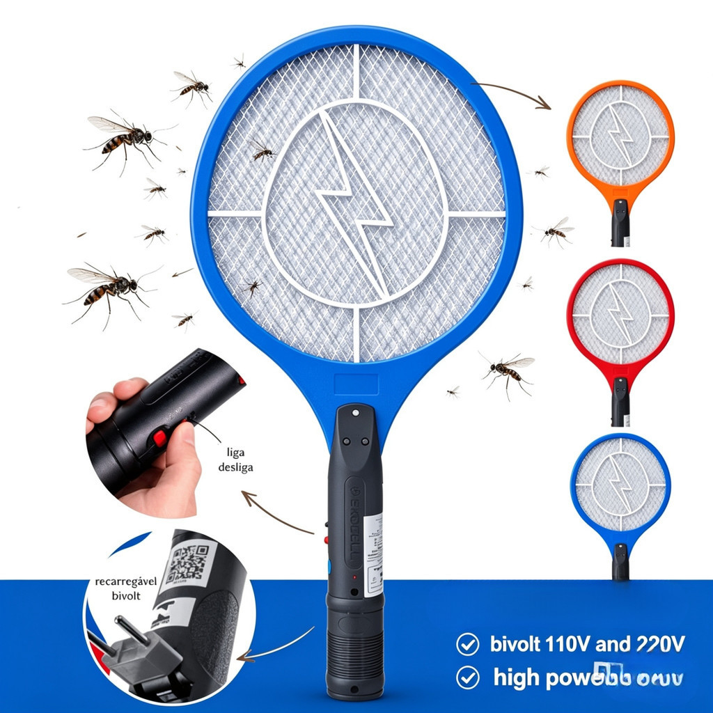 Raquete Elétrica Mata Mosquitos Bivolt 110 e 220 