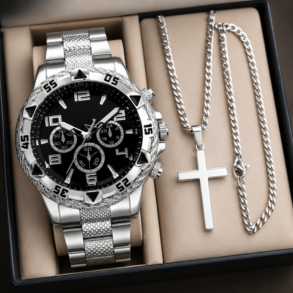 Kit Relógio Masculino Aço Inox Resistente a Águ