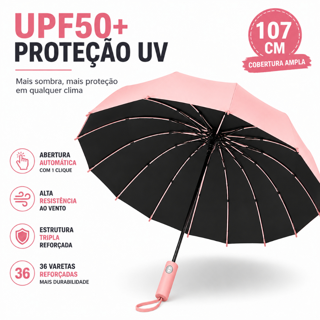 Guarda Chuva Dobrável Automático UPF50+ Anti Ven